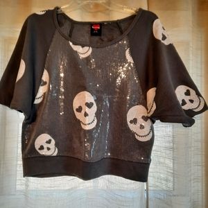 Gray Skull Sequined Hard Candy Sweatshirt
